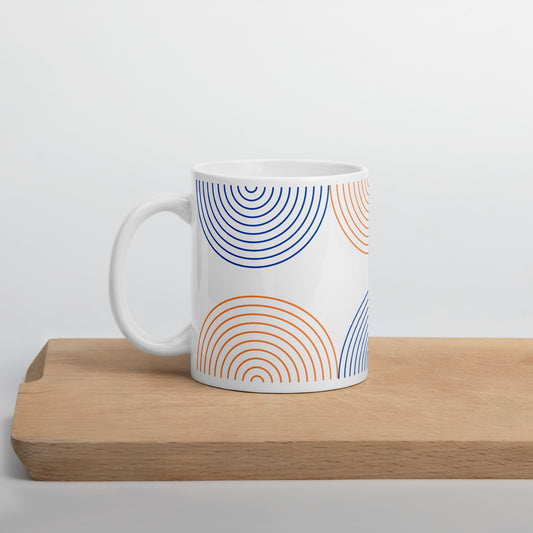 Orange Blue Pattern White Glossy Mug | 11oz